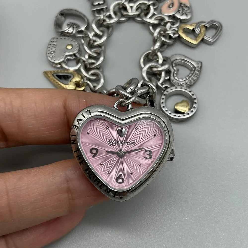 Brighton Womens Watch 27mm Pink Heart Dial Charm Bracelet New Battery 8